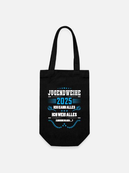 Jugendweihe 2025 Spruch Ich kann alles Mama - Geschenkbeutel für Flaschen - Schwarz