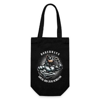 Dobermann loyal bis zum Schluss Muskelhund Shirt - Geschenkbeutel für Flaschen - Schwarz - Vorne