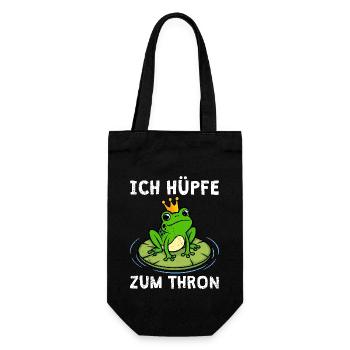 Karneval Frosch ICH HÜPFE ZUM THRON Lustiges - Geschenkbeutel für Flaschen - Schwarz - Vorne