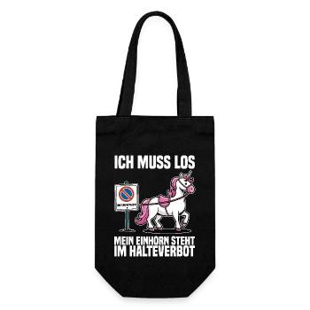 Ich muss los mein Einhorn steht im Halteverbot - Geschenkbeutel für Flaschen - Schwarz - Vorne