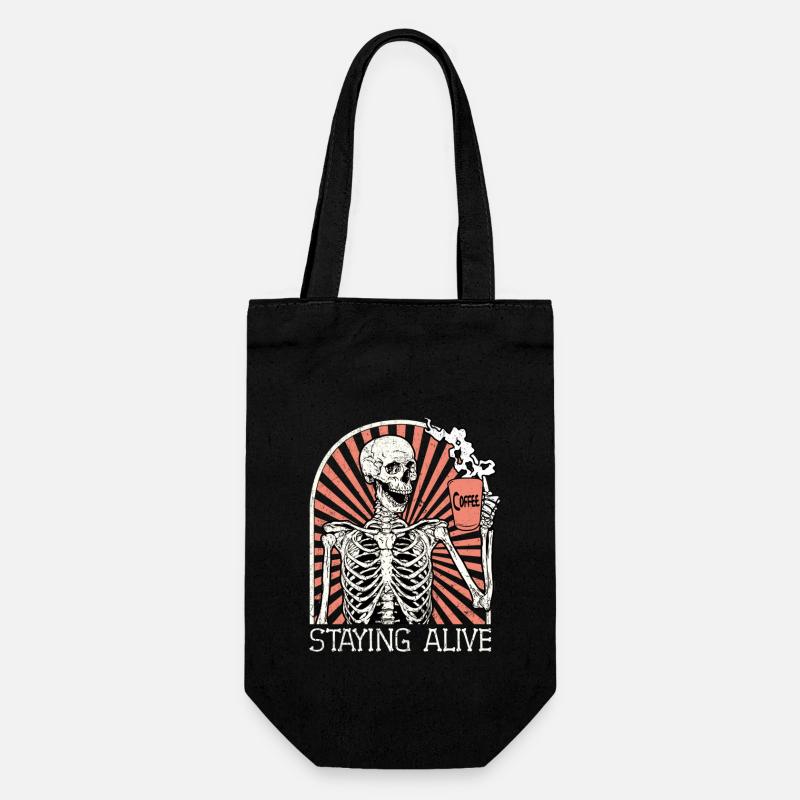 Skelett Männer Kaffee Staying Alive - Geschenkbeutel für Flaschen - Schwarz
