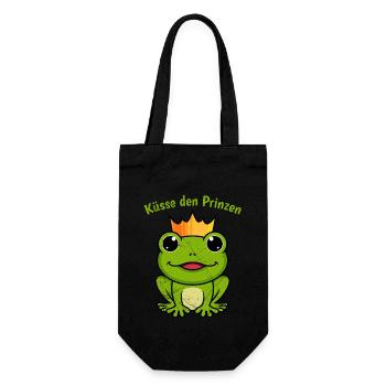 Karneval Frosch KÜSSE DEN PRINZEN Lustiges - Geschenkbeutel für Flaschen - Schwarz - Vorne
