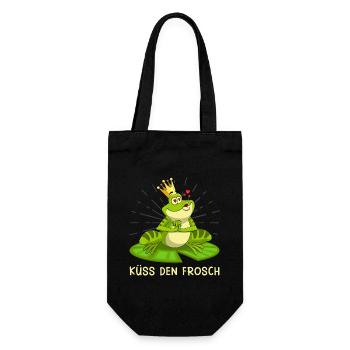 Froschkostüm KÜSS DEN FROSCH Lustiges Faschings - Geschenkbeutel für Flaschen - Schwarz - Vorne