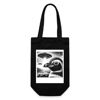 Penguin Sci-Fi Funny Graphic Selfie with UFOs Weir - Gift Bag for Bottles - black - Front