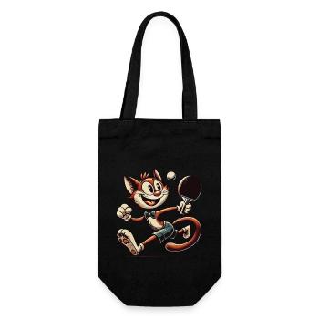 Drôle Chat de dessin animé rétro jouant au tennis de table - Sac à bouteille - noir - Devant