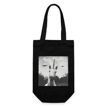 Unicorn Selfie with UFO Weird 50s Photo - Geschenkbeutel für Flaschen - Schwarz - Vorne