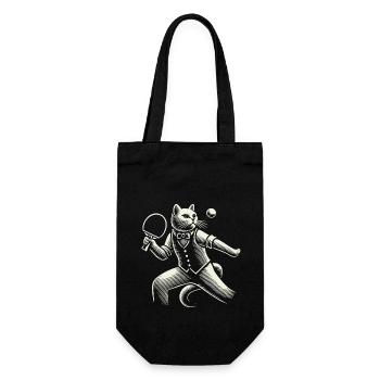 Cute Cat Plays Table Tennis Masterfully - Gift Bag for Bottles - black - Front