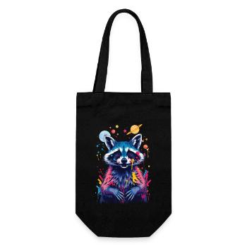 Raccoon Motif Animal Lover Art Artwork - Gift Bag for Bottles - black - Front