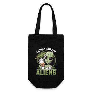 Witziges Ich trinke Kaffee mit Aliens - Geschenkbeutel für Flaschen - Schwarz - Vorne