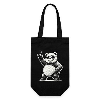 Heavy Metal Musik Panda Mit Sonnenbrille - Geschenkbeutel für Flaschen - Schwarz - Vorne