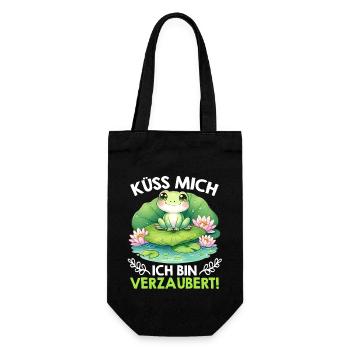 Froschkostüm KÜSS MICH ICH BIN VERZAUBERT - Geschenkbeutel für Flaschen - Schwarz - Vorne