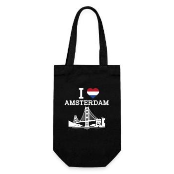 I Love Amsterdam Heart Flag Golden Gate Bridge Spaß - Geschenkbeutel für Flaschen - Schwarz - Vorne