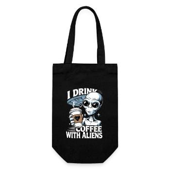 Witziges Ich trinke Kaffee mit Aliens - Geschenkbeutel für Flaschen - Schwarz - Vorne