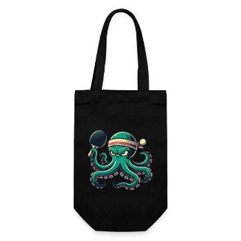Funny Table Tennis Octopus Cartoon With Racket - Gift Bag for Bottles - black - Front