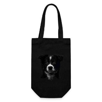 Border Collie - Geschenkbeutel für Flaschen - Schwarz - Vorne