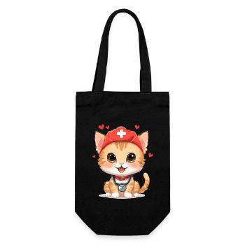 Cat Nurse Meow Heart Valentine's Day Cute - Gift Bag for Bottles - black - Front
