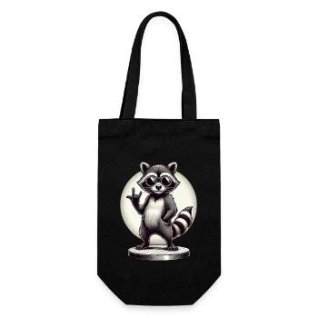 Cooler Waschbär Rock-Hand-Geste Illustration - Geschenkbeutel für Flaschen - Schwarz - Vorne