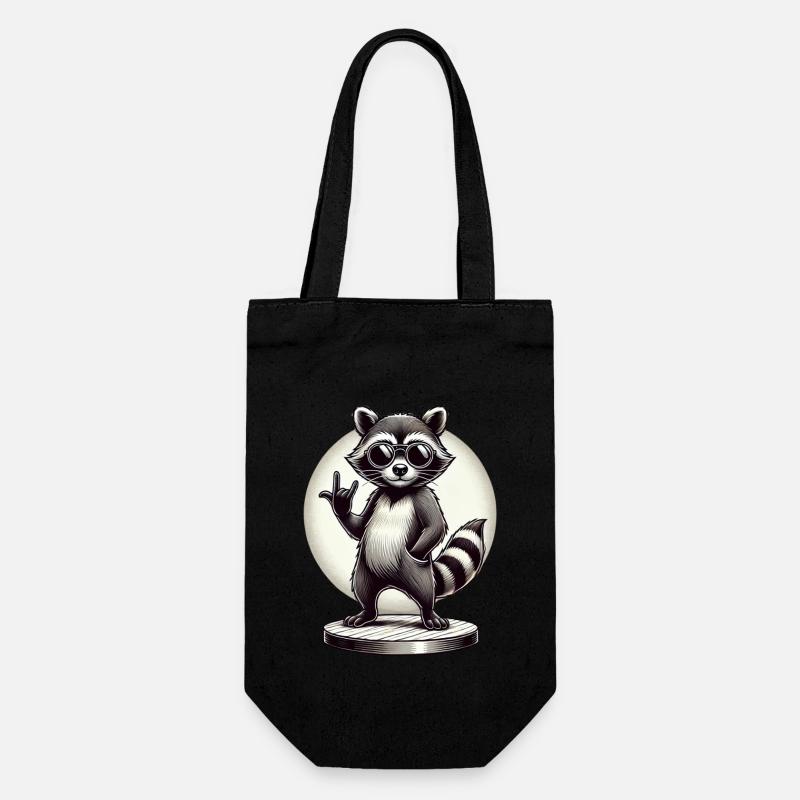 Cool raccoon rock hand gesture illustration - Gift Bag for Bottles - black