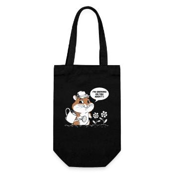 Niedlicher Hamster Mit Gießkanne Und Blumen - Geschenkbeutel für Flaschen - Schwarz - Vorne