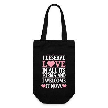 Manifest Abundance Quote: I deserve love in - Gift Bag for Bottles - black - Front