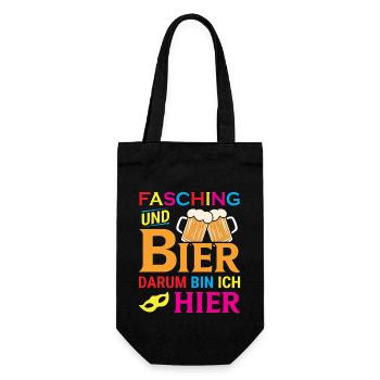 Fasching und Bier darum bin ich hier - Geschenkbeutel für Flaschen - Schwarz - Vorne