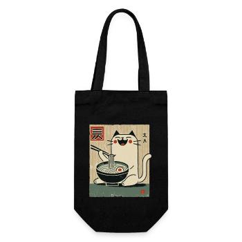 Kawaii Cat Ramen Nouilles Streetwear Ukiyo-E - Sac à bouteille - noir - Devant
