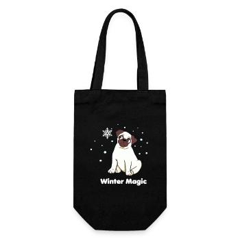 Winterzauber Mops - Geschenkbeutel für Flaschen - Schwarz - Vorne