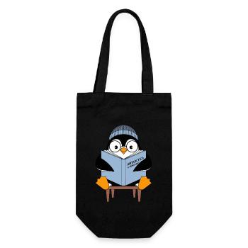 Niedlicher Pinguin Mit Buch 'Antarctica: A Penguin - Geschenkbeutel für Flaschen - Schwarz - Vorne