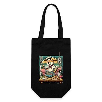 Shiba Hund Ramen Chefkoch Kanji Schrift Retro - Geschenkbeutel für Flaschen - Schwarz - Vorne