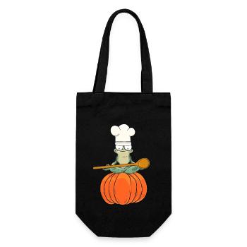 Frosch Kürbis Koch Kochkunst Halloween kochen - Geschenkbeutel für Flaschen - Schwarz - Vorne
