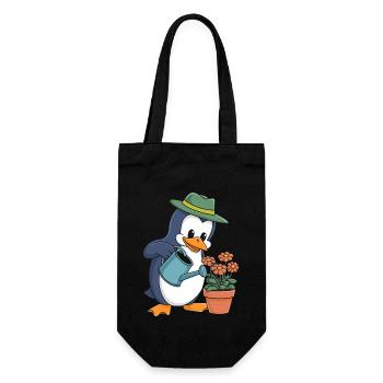 Pinguin Gärtner Mit Gießkanne In Aktion - Geschenkbeutel für Flaschen - Schwarz - Vorne
