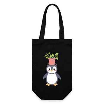 Plante amant pingouin avec pot de fleurs sur le - Sac à bouteille - noir - Devant
