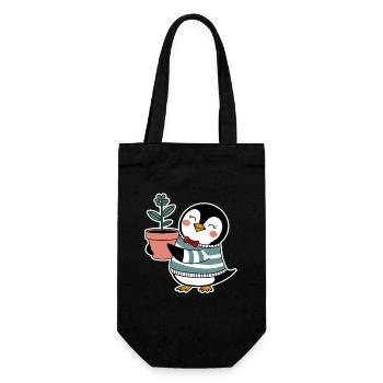 Cheerful penguin gardener with flower - Gift Bag for Bottles - black - Front