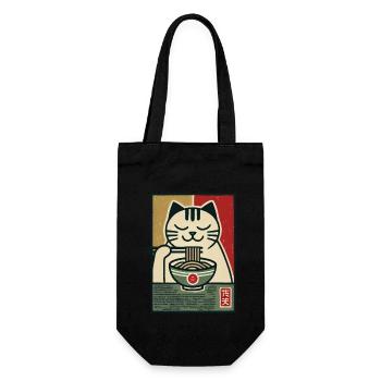Ramen Nudeln Katzenliebhaber Retro Kawaii Katzen - Geschenkbeutel für Flaschen - Schwarz - Vorne