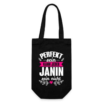 Janin - Perfekt Sein Kann Jeder Janin Sein Nicht - Geschenkbeutel für Flaschen - Schwarz - Vorne