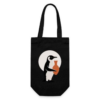 Penguin with Ceramic Vase Artistic Pottery - Gift Bag for Bottles - black - Front