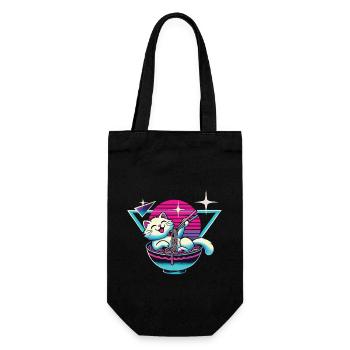 Kawaii Katze Mit Ramen Nudeln Japan Synthwave Stil - Geschenkbeutel für Flaschen - Schwarz - Vorne