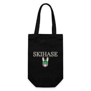 Skihase Winter Hase - Geschenkbeutel für Flaschen - Schwarz - Vorne