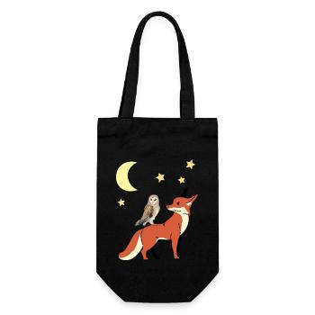 Eule Fuchs Guten Nacht Kinder Kind Baby - Geschenkbeutel für Flaschen - Schwarz - Vorne