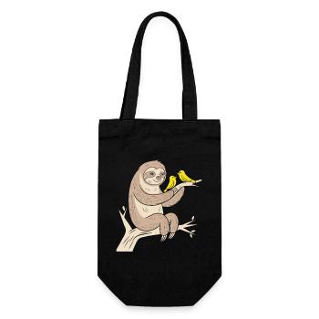 Cozy sloth with birds illustration - Gift Bag for Bottles - black - Front