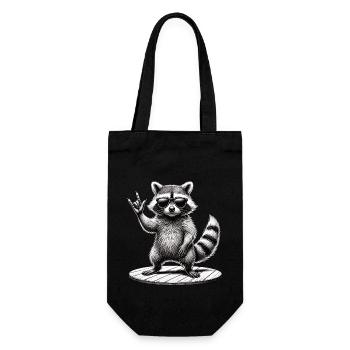 Rock-Waschbär – Cool und Wild - Geschenkbeutel für Flaschen - Schwarz - Vorne