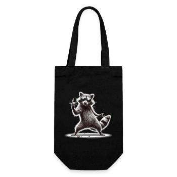 Rock-Waschbär – Metal und Coolness - Geschenkbeutel für Flaschen - Schwarz - Vorne