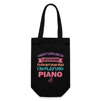 Ich sehe vielleicht so aus, als würde ich Klavier hören - Geschenkbeutel für Flaschen - Schwarz - Vorne
