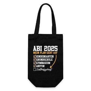 ABI 2025 MEIN PLAN GEHT AUF Abiturient Lustiges - Geschenkbeutel für Flaschen - Schwarz - Vorne