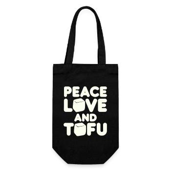 Frieden Liebe Und Tofu Vegan Vegetarisch - Geschenkbeutel für Flaschen - Schwarz - Vorne