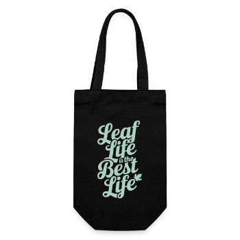 Vegan Vegetarisch: Leaf Life Ist Das Beste Leben - Geschenkbeutel für Flaschen - Schwarz - Vorne