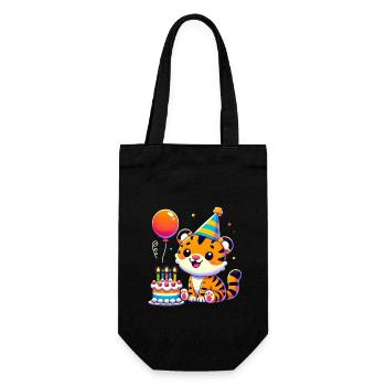 Tiger Kid Celebrating Birthday - Geschenkbeutel für Flaschen - Schwarz - Vorne