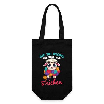 Strickarbeit, Stricken, Schneiderin, Wolle, Strick - Geschenkbeutel für Flaschen - Schwarz - Vorne