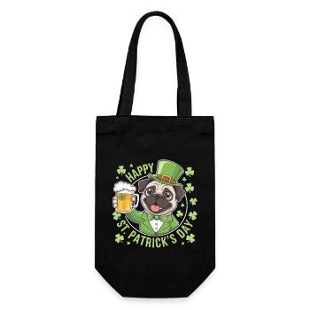 Lustiger St. Patrick’s Day Mops mit Bierkrug - Geschenkbeutel für Flaschen - Schwarz - Vorne