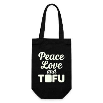Vegan Vegetarier: Frieden, Liebe und Tofu - Geschenkbeutel für Flaschen - Schwarz - Vorne